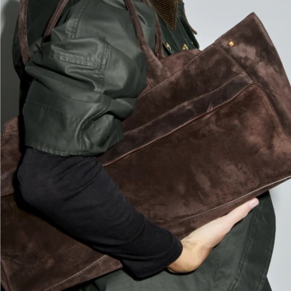 Zara Handbags - Zara Dark Brown Real Suede Tote Bag